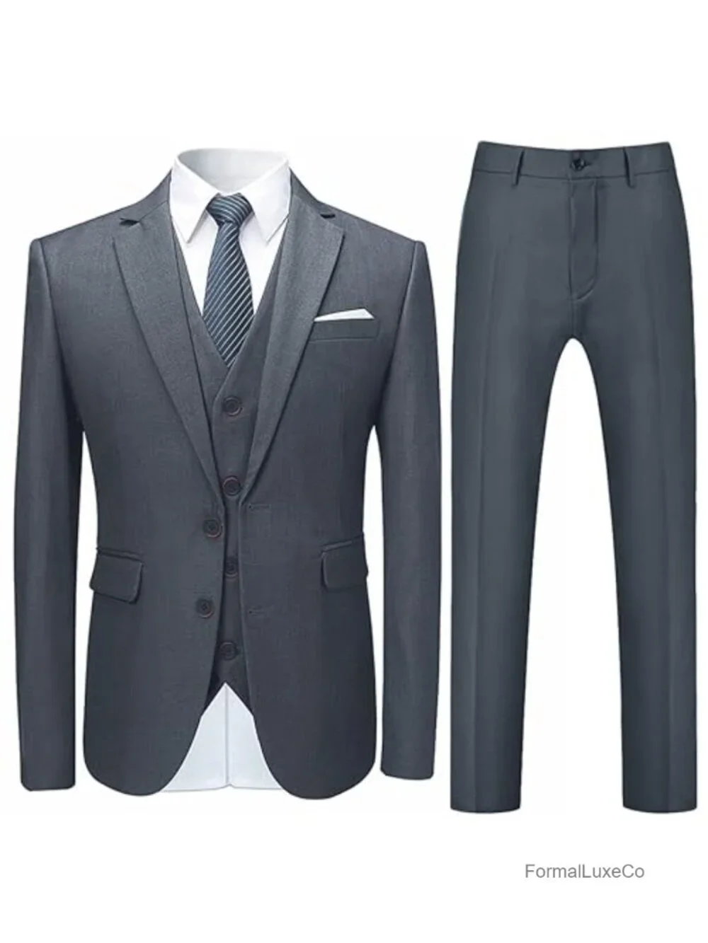 Men's 3-Piece Suit Set Classic Fit Wedding Tuxedo Blazer Vest Pants